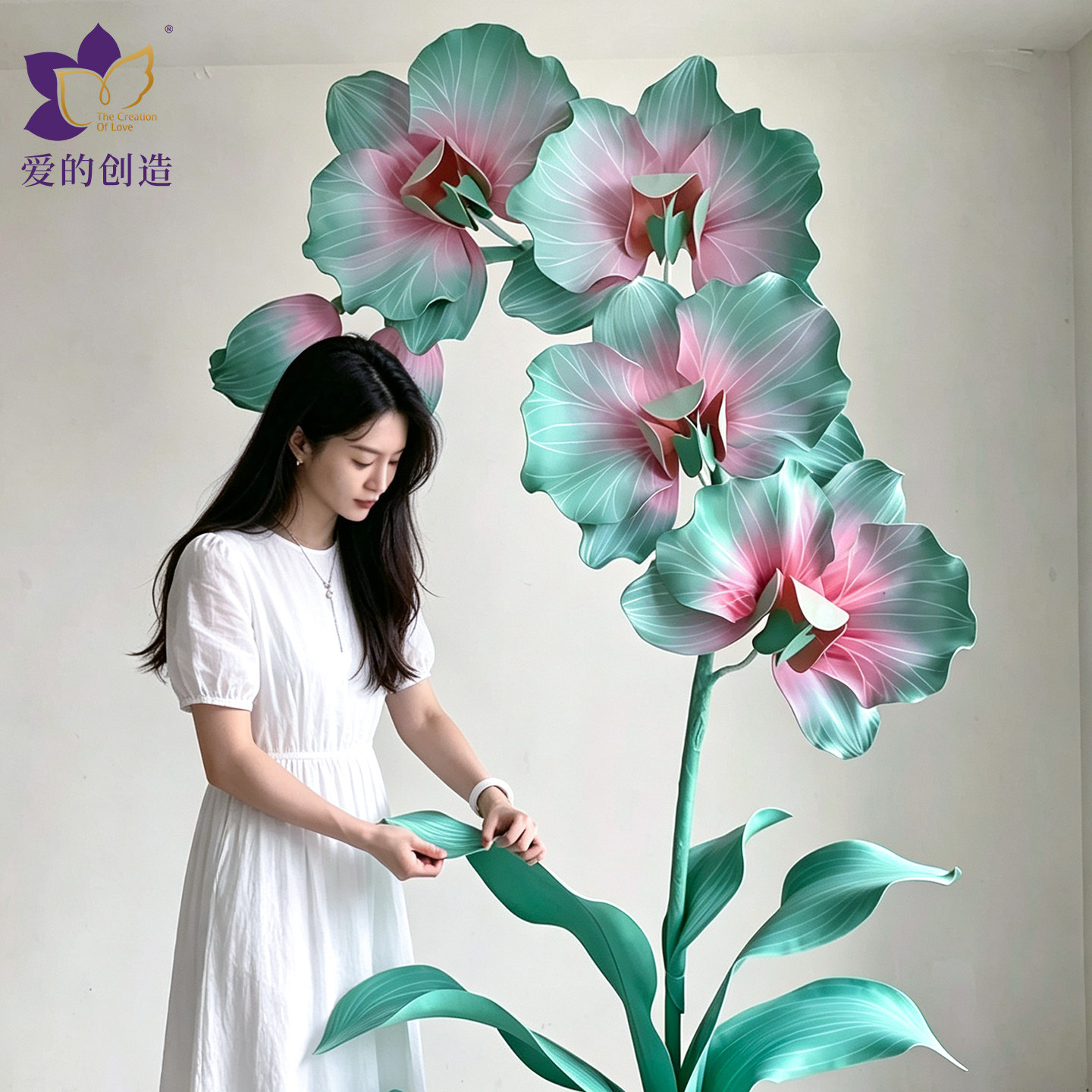 马卡龙渐变色巨型蝴蝶兰泡沫花婚庆美陈道具商场橱窗拍照大型纸花
