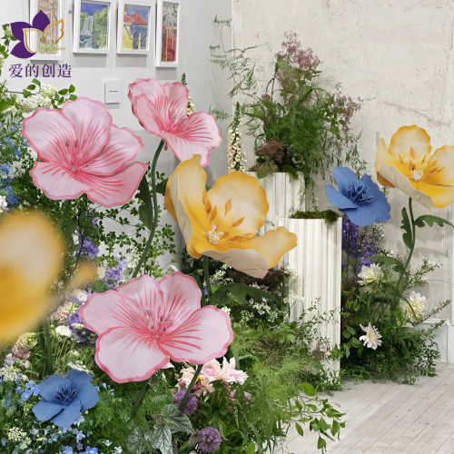 夏季户外橱窗广场打卡景点美陈装饰仿真防水珠光泡沫纸立体花布置