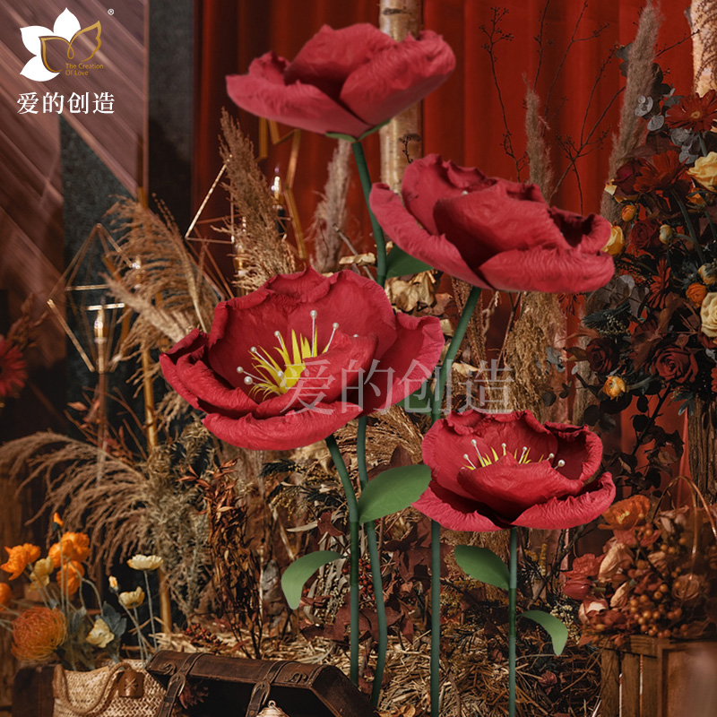婚庆大型手工纸花装饰手揉纸荼蘼红色仿真花立体橱窗装饰立杆花
