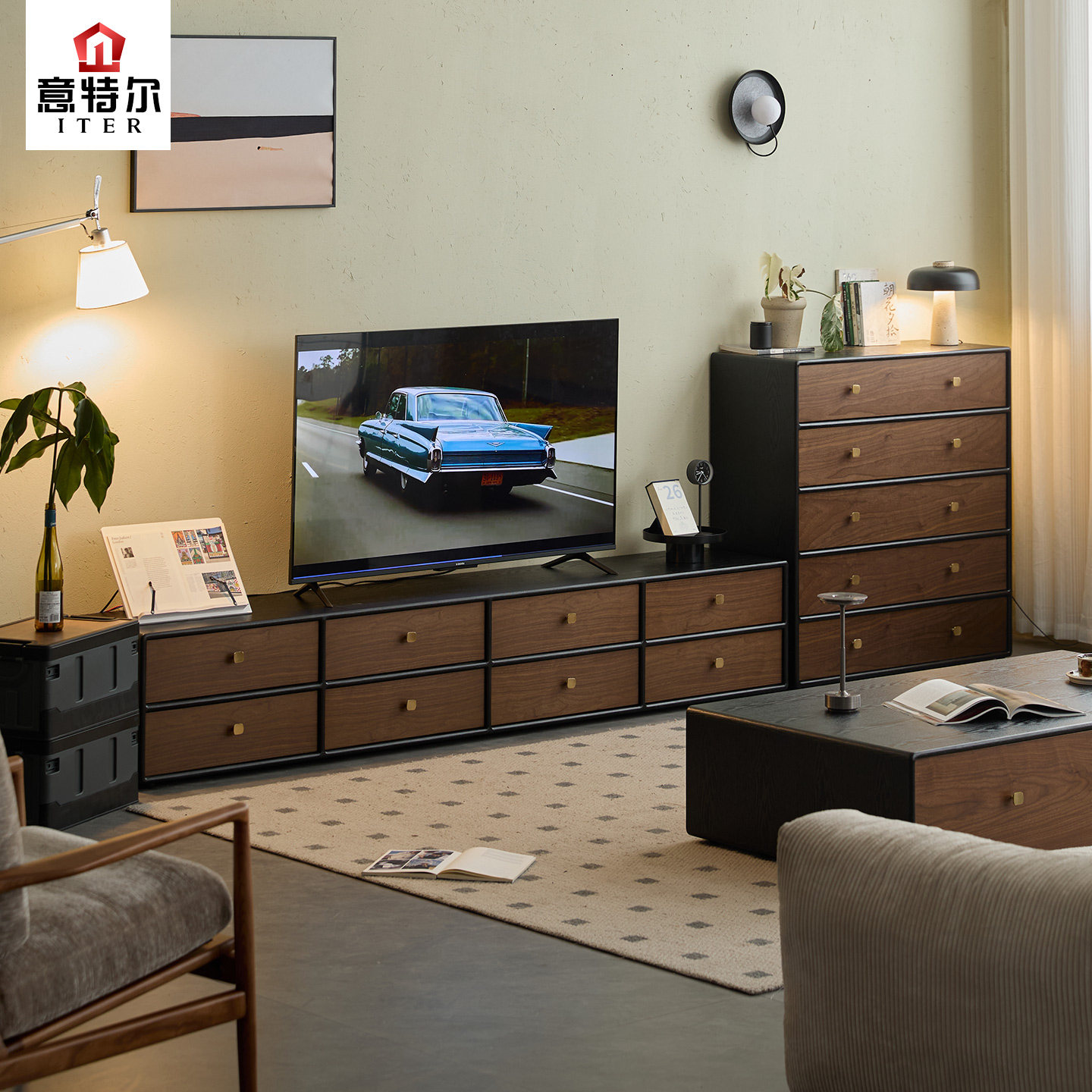 复古实木电视柜茶几组合2026新款客厅收纳储物柜落地抽屉电视机柜,住宅家具,电视柜,淘宝优惠券,粉丝福利购,淘宝优惠卷