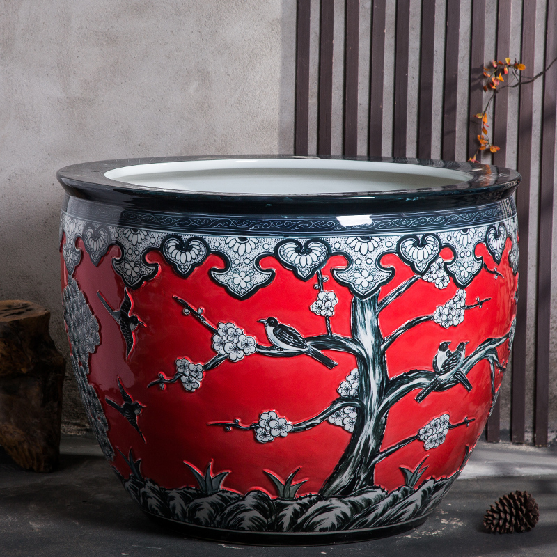 景德镇陶瓷大缸鱼缸乌龟睡莲缸雕刻大型大号特大号客厅陶瓷金鱼缸