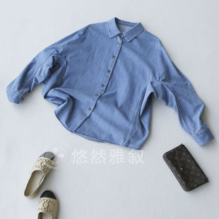 立体解构拼接剪裁 原498 现298 复古洋气原色 纸片人宽松牛仔衬衫