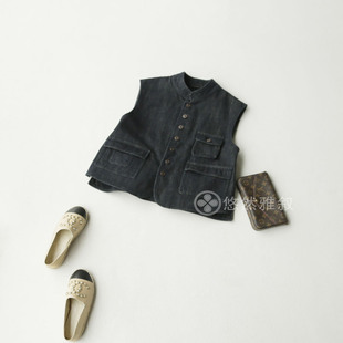 有型大口袋 PIN牌单 复古小开叉 高级感 巨有腔调牛仔马甲 无痕