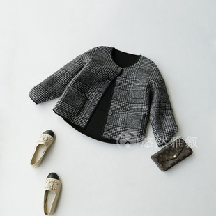 PIN牌订单 复古弧形底边立体小廓形剪裁小宽松格纹外套 客供面料