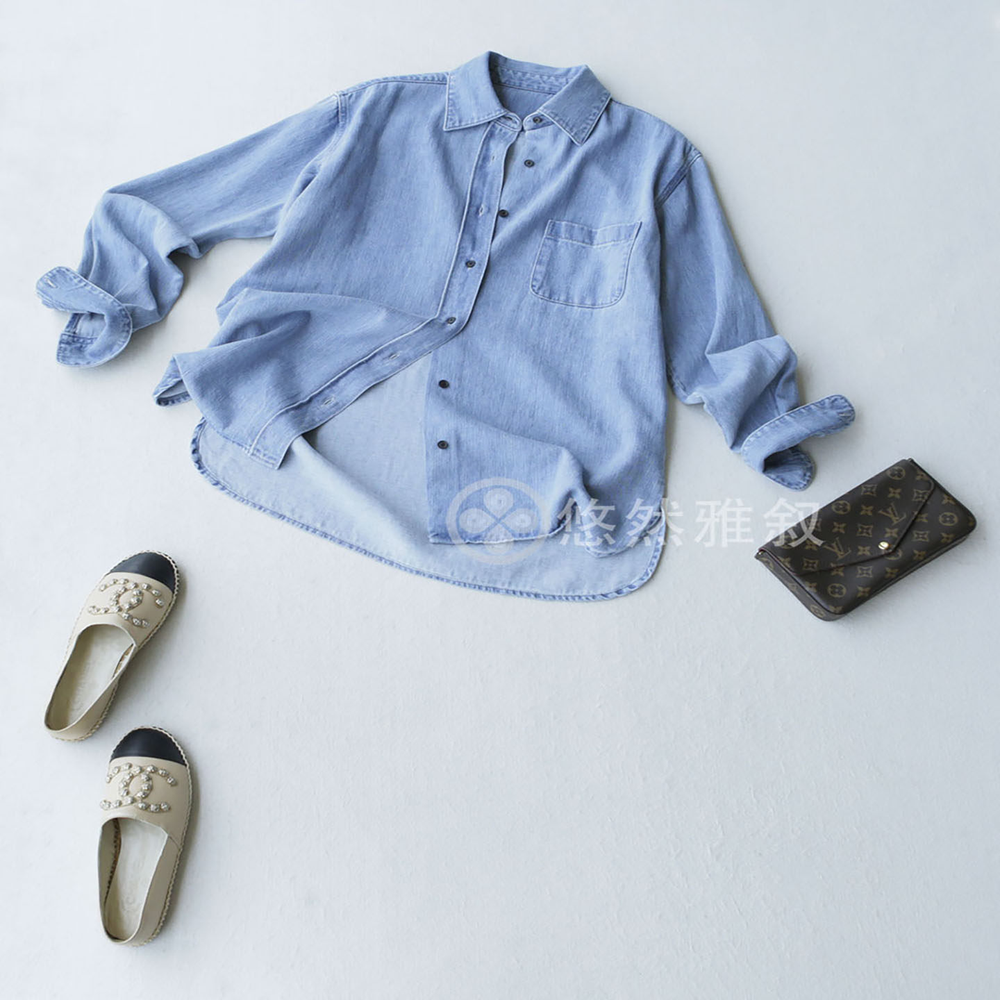 经典不过时 复古廓形大版 叠穿纸片人亚麻中长款水洗牛仔衬衫