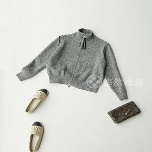 后高腰封拼色肩缝羊绒混纺开衫 帅气利落小立领 外套 PIN牌单 自留