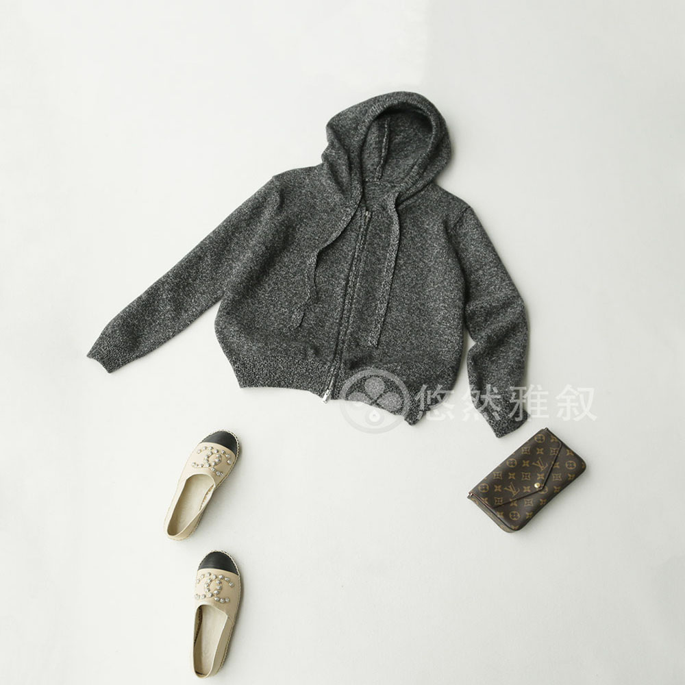 自留 PIN牌单 惬意慵懒小宽松 可单穿可混搭连帽羊绒混纺开衫外套