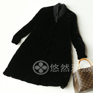 原2380 现980 仅9件 中式感蕾丝领 气质中长款真丝丝绒鹅绒羽绒服