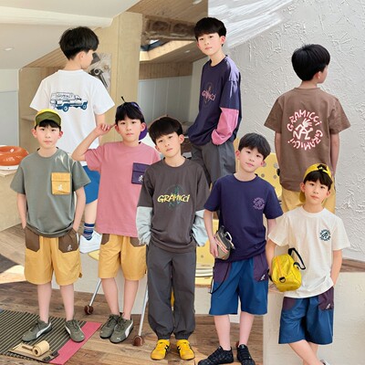 小七baby26夏新款亲子装户外休闲短袖T恤短裤套装男女儿童宝宝ZB5