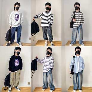 小七baby25秋冬新款亲子装欧美猿猴迷彩印花卫衣衬衫裤子男女XF01