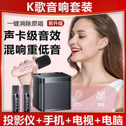 家庭唱K歌音响一体机麦克风卡拉OK蓝牙音响话筒套装家用唱歌消音