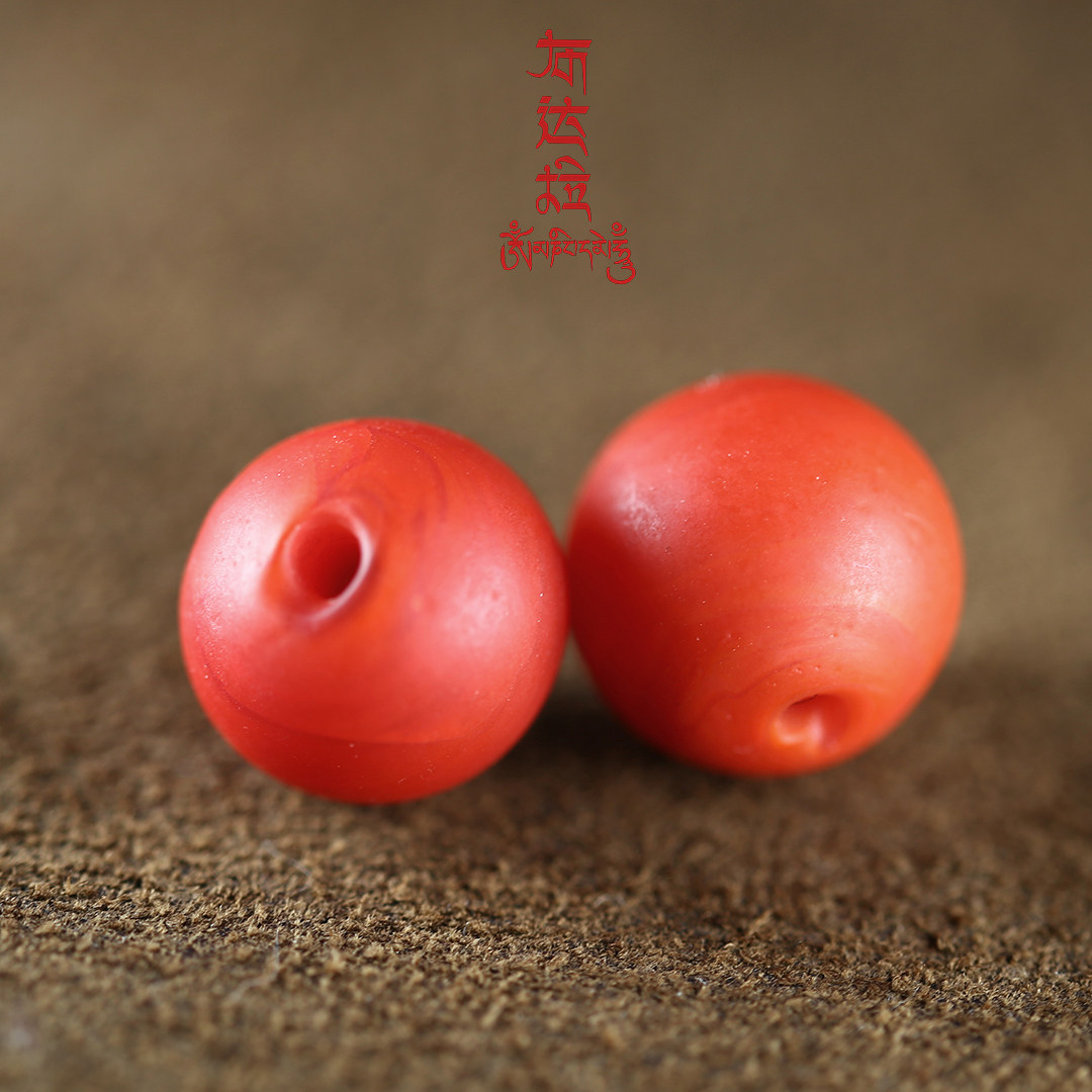 西藏红色琉璃天珠包浆纯手工diy古法工艺有孔正品珠宝半成品雪巴