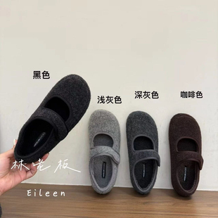 A101 子女秋冬加绒复古软底勃肯鞋 毛毛浅口平底玛丽珍单鞋 法式