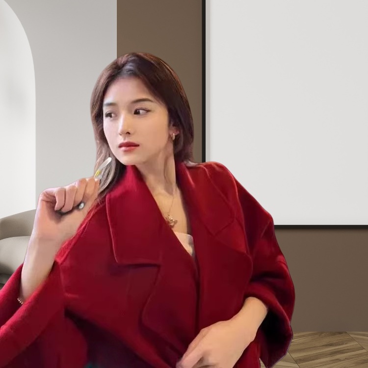 高端酒红色双面羊绒大衣女洋气2025秋冬新品韩版宽松羊毛呢子外套