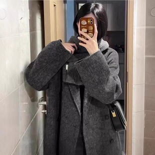 灰色双面羊绒呢子大衣女羽绒内胆2024新款秋冬高级感韩系毛呢外套