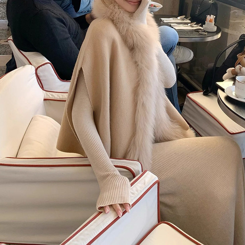 贵妇人阔太太轻奢狐狸毛领皮草马甲女秋冬羊毛斗篷高级感羊绒外套,女装/女士精品,皮草,淘宝优惠券,粉丝福利购,淘宝优惠卷