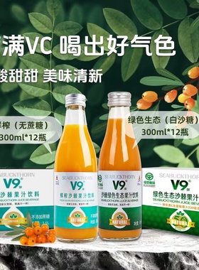 宇航人内蒙古小果v9绿色鲜榨沙棘汁饮料高VC酸甜果汁300ml*12瓶