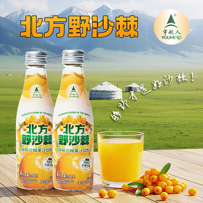 宇航人内蒙古小果北方野沙棘鲜榨果汁饮料0添加剂210ml*10瓶整箱,咖啡/麦片/冲饮,果味/风味/果汁饮料,淘宝优惠券,粉丝福利购,淘宝优惠卷