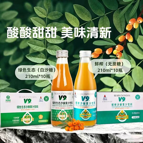 宇航人内蒙古小果沙棘鲜榨酸甜沙棘汁210mI*10瓶绿色食品果汁饮料