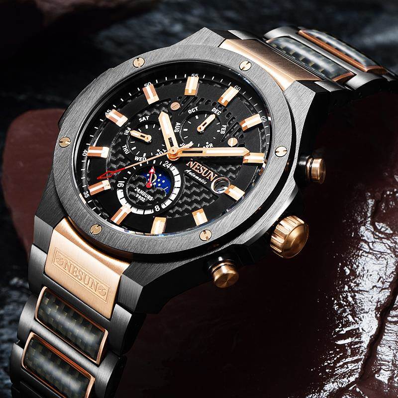 尼尚新款男士手表全自动机械表男表多功能时尚腕表运动夜光正品