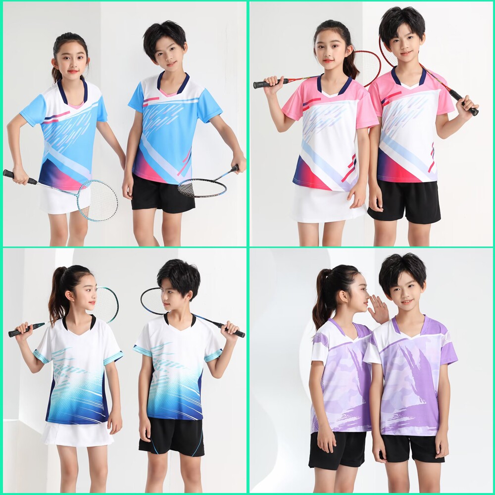 2025新款儿童羽毛球服套装短袖运动服速干排球比赛乒乓球定制印字