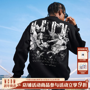 情侣套头上衣秋 天使字母印花贴布休闲圆领加绒卫衣美式 MEDM 个性