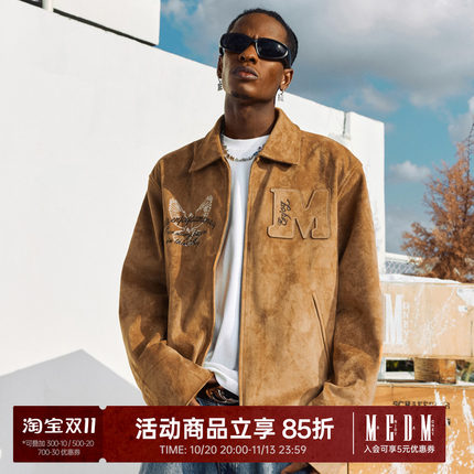 MEDM 贴皮绣鸽子麂皮绒宽松夹克男春秋美式做旧复古休闲翻领外套