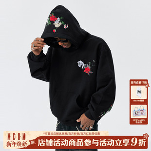 男 潮流宽松套头情侣帽衫 MEDM 宫廷花卉刺绣休闲连帽卫衣秋冬新款