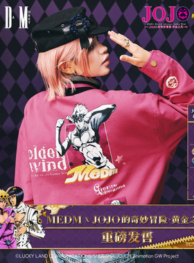 MEDMxJOJO的奇妙冒险联名-粉色格纹夹棉休闲夹克秋冬翻领动漫外套