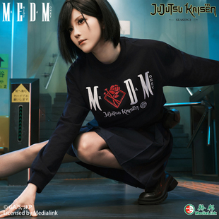 MEDM×咒术回战联名 T恤男女上衣春 黑白人物字母刺绣休闲圆领长袖