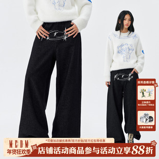 MEDM 眩晕小熊系列原牛刺绣宽松牛仔长裤美式街头男女休闲直筒裤