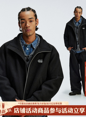 MEDM 秋冬新品老钱风休闲情侣夹克美式街头潮牌宽松翻领毛呢外套