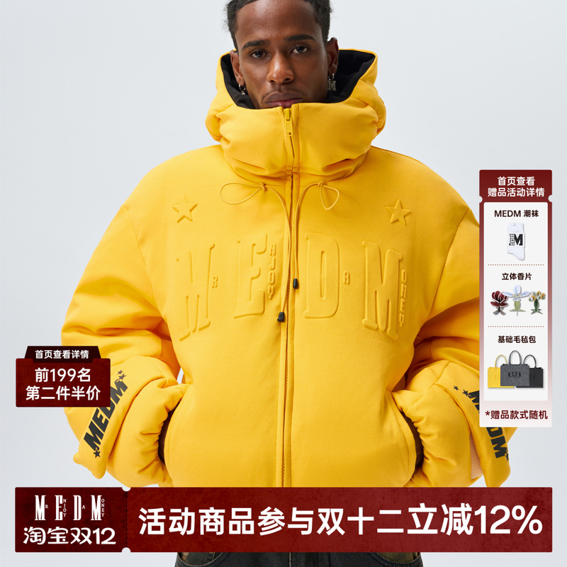 MEDM针织贴布印花连帽羽绒服