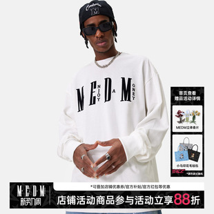 MEDM潮牌长袖 上衣 T恤男女宽松潮流体恤基础简约印花纯棉情侣秋季