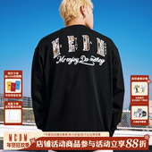 MEDM黑白纯色火烧蕾丝圆领宽松长袖 T恤新品 潮牌百搭情侣休闲上衣