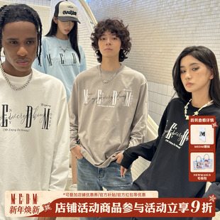 休闲体恤打底衫 MEDM国潮基础印花长袖 宽松情侣装 美式 T恤男女秋季
