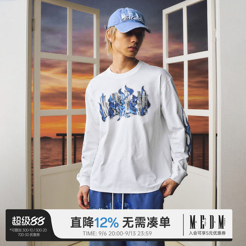 MEDM骷髅天使印花长袖T恤哥特风