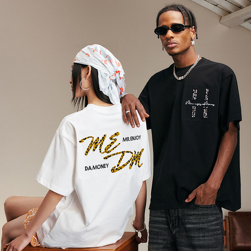 MEDM豹纹刺绣四字短袖T恤