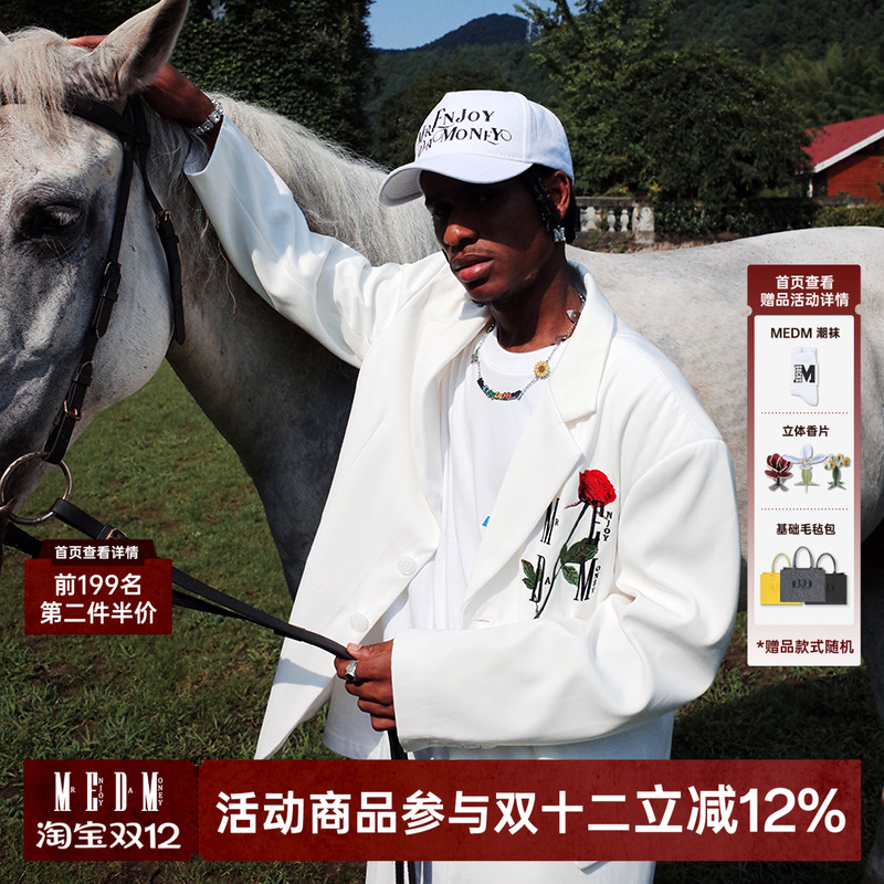 MEDM春季新款情侣玫瑰刺绣西服