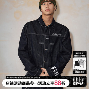 MEDM 原牛基础套装袖口字母刺绣休闲外套潮流宽松翻领牛仔夹克男