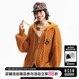 MEDM 麻花连帽抽绳双拉链保暖针织开衫男女时尚休闲连帽毛衣春秋