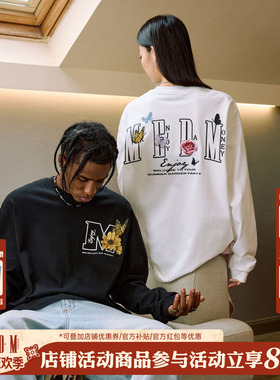 MEDM25SS蝴蝶花园刺绣长袖T恤衫男女款宽松春秋装体恤打底上衣服