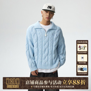 MEDM 麻花翻领休闲毛衣外套男女秋冬美式百搭宽松情侣针织衫上衣