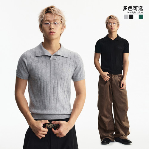 MEDM 低调老钱风简约针织休闲短袖通勤宽松翻领男女Polo针织衫夏