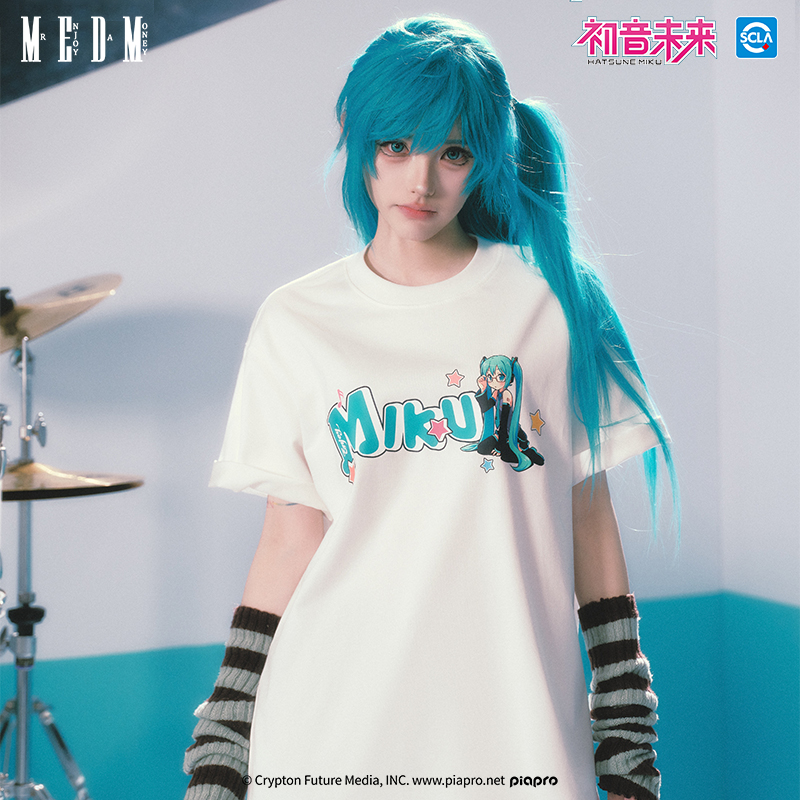 MEDMx初音未来虚拟歌手短袖女t恤2025新款夏季美式设计感休闲上衣