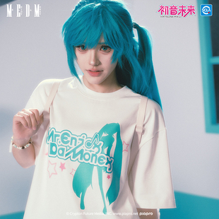 五分半袖 MEDMx初音未来联名 T恤男女夏季 剪影短袖 上衣服tee 人物款