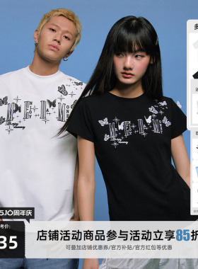 MEDM立体蕾丝蝴蝶短袖T恤男女同款情侣装夏季潮牌美式休闲体恤tee