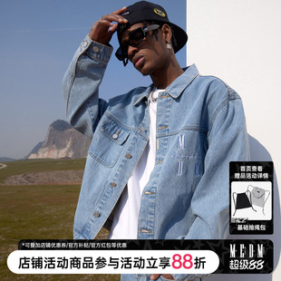 MEDM国潮刺绣牛仔外套男女短款潮牌春秋宽松街头复古情侣夹克上衣