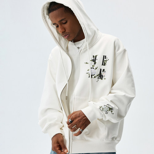 MEDM25SS山茶花刺绣拉链帽衫