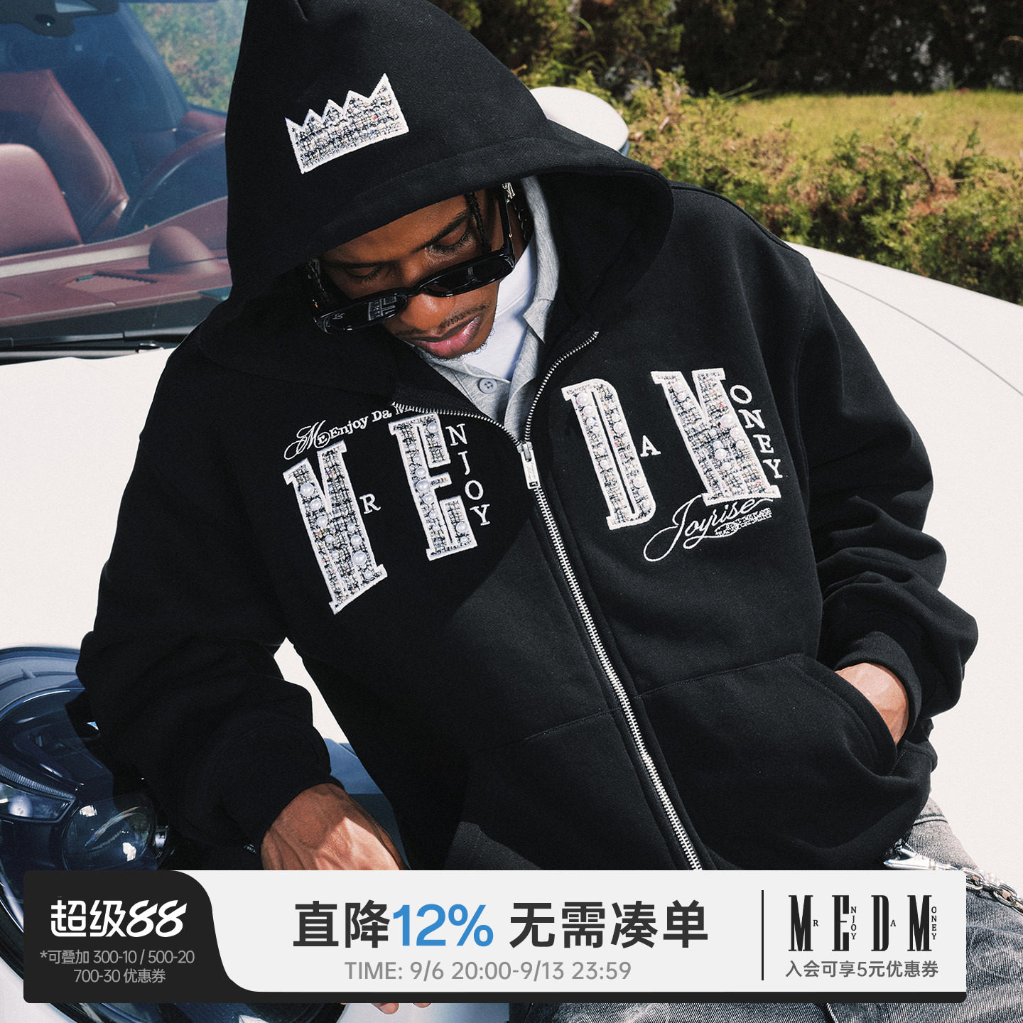MEDM26新款珍珠字母休闲拉链帽衫图片